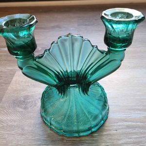 Vintage 1930 Jeanetter Ultramarine Swirl Double Candle Holder